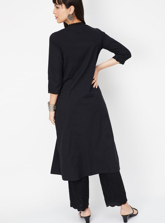 【Knuth Marf】 lace up bare tunic/black Women Lace Panel Straight Kurta | Lace