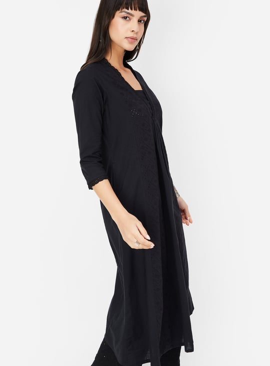 Women Lace Panel Straight Kurta | Lace