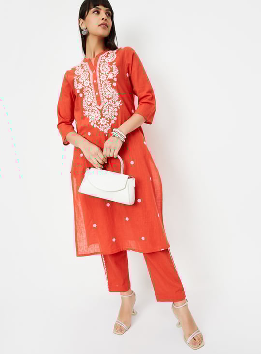Women Embroidered Straight Kurta Set
