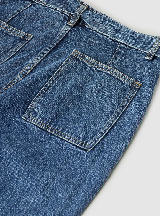 Girls Washed Belted Slim Fit Jeans