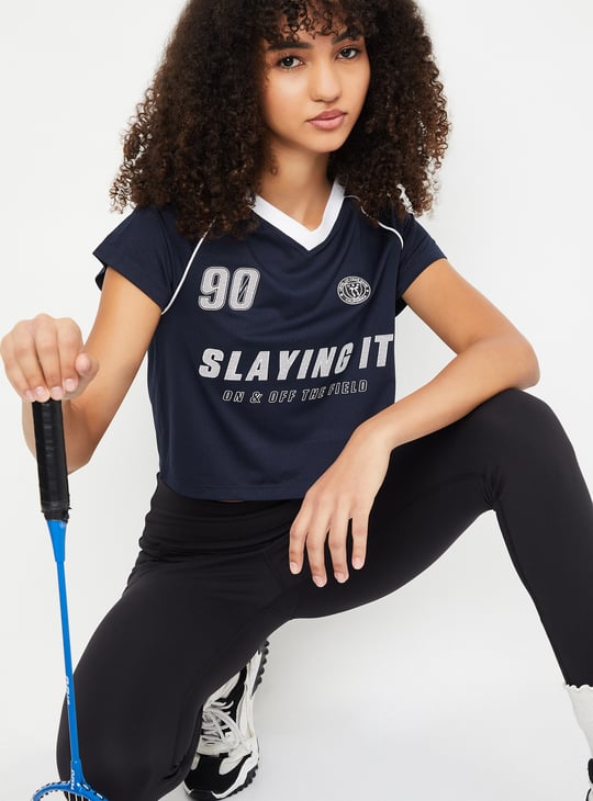 Buy Women Printed Slim Fit Athleisure T-shirt Online at just Rs 
