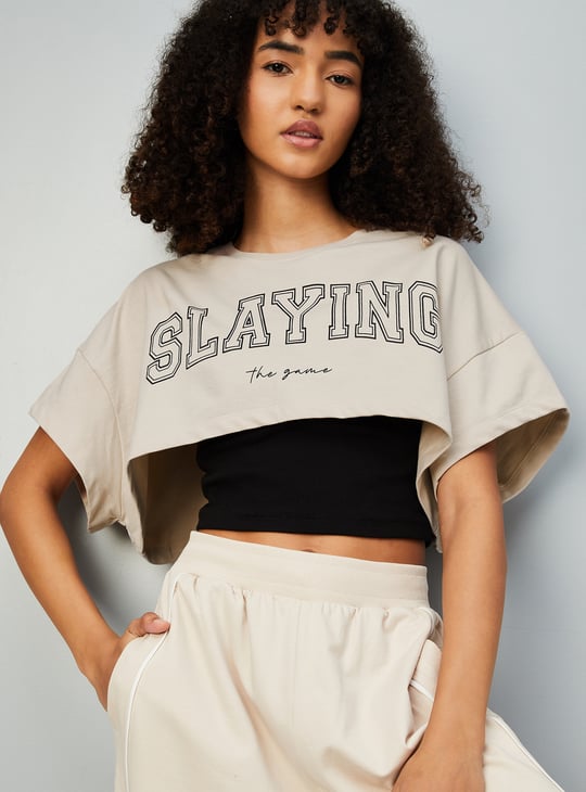 Women Striped Sports Crop Top with Camisole