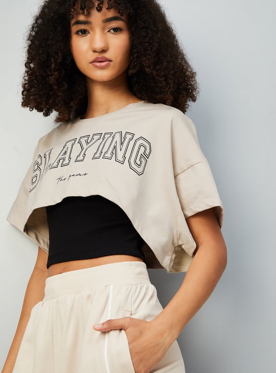 Women Striped Sports Crop Top with Camisole