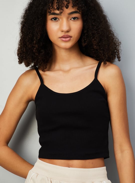 Women Striped Sports Crop Top with Camisole