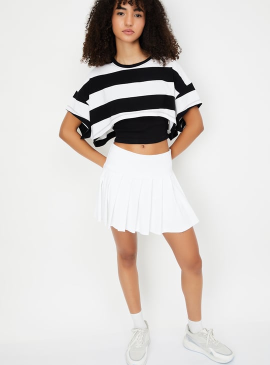 Women Striped Sports Crop Top with Camisole