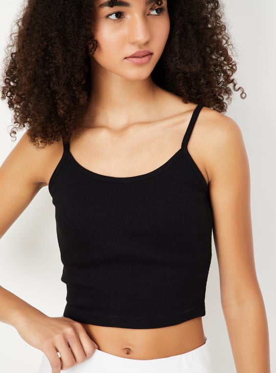 Women Striped Sports Crop Top with Camisole