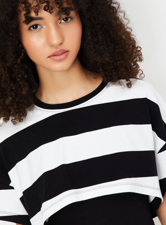 Women Striped Sports Crop Top with Camisole