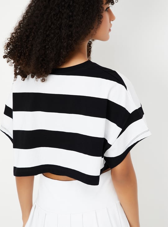 Women Striped Sports Crop Top with Camisole