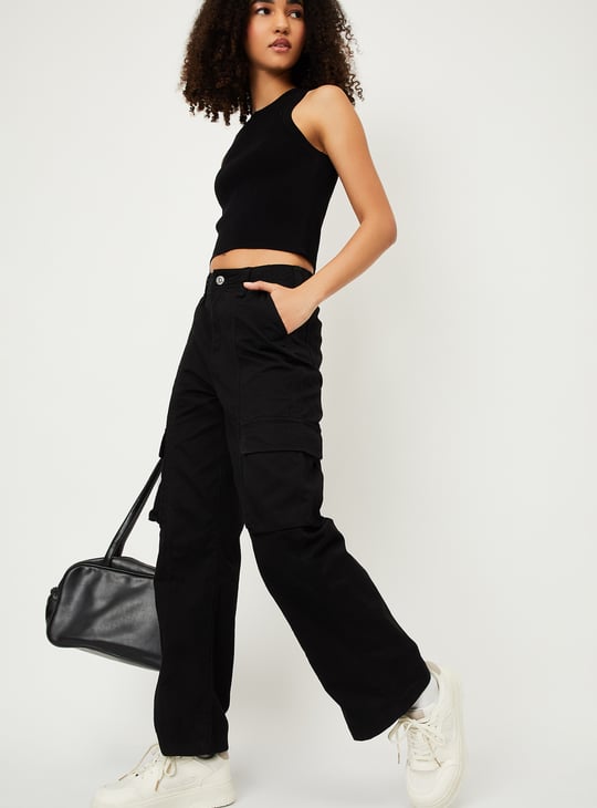 Women Solid Cargo Jeans