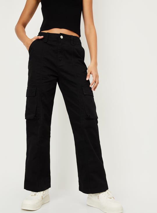 Women Solid Cargo Jeans