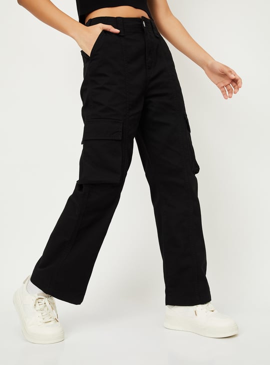 Women Solid Cargo Jeans