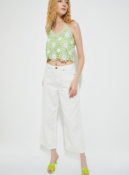 URB_N Women Floral Crochet Knit Top