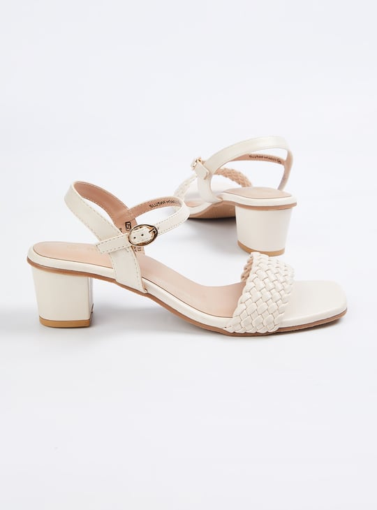 Women Braided Strap Block Heels