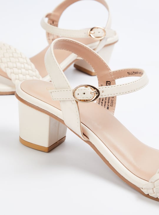 Women Braided Strap Block Heels