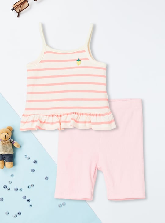 Girls Striped Shorts Set