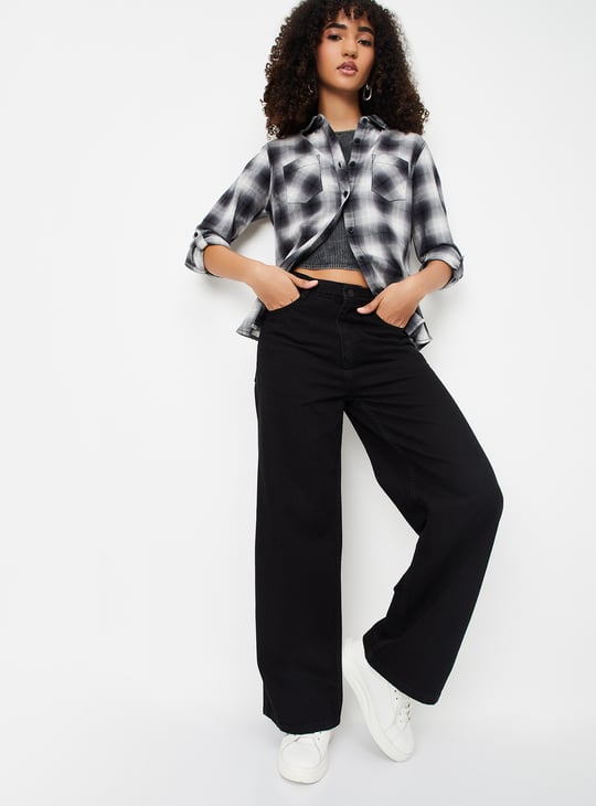 Women Solid Wide Leg Jeans