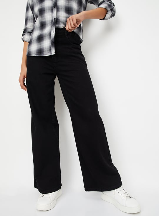 Women Solid Wide Leg Jeans
