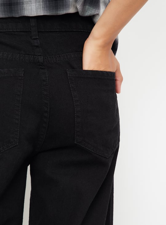 Women Solid Wide Leg Jeans