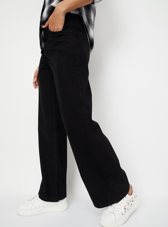 Women Solid Wide Leg Jeans