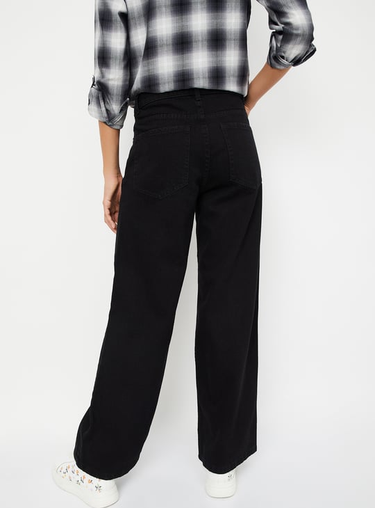 Women Solid Wide Leg Jeans