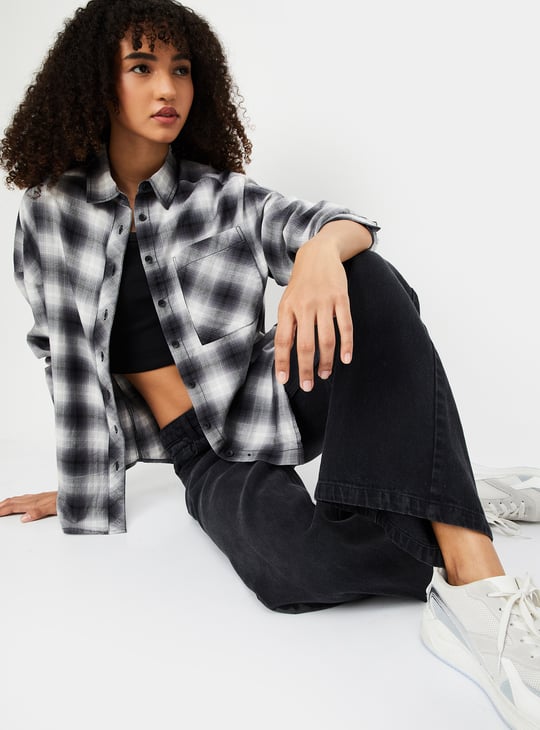 Women Oversized Checked Shirt