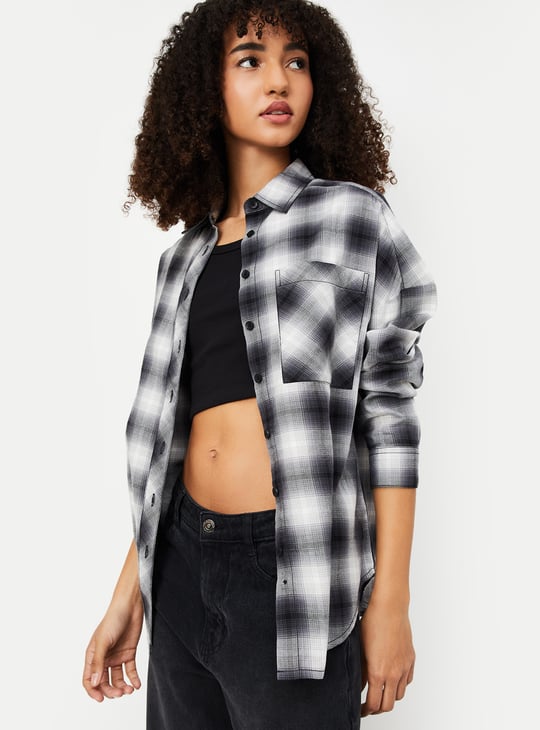 Women Oversized Checked Shirt