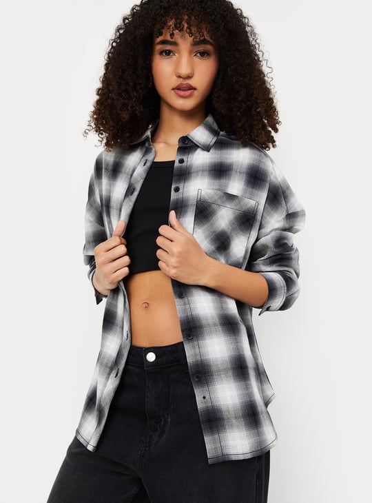 Women Oversized Checked Shirt