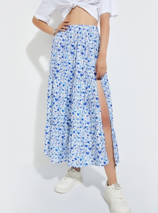 ALAYA F x URB_N Women Floral Print Slit Long Skirt