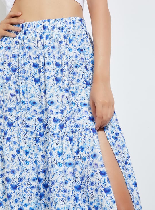 ALAYA F x URB_N Women Floral Print Slit Long Skirt