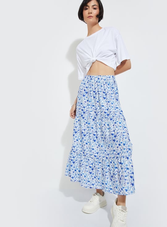 ALAYA F x URB_N Women Floral Print Slit Long Skirt
