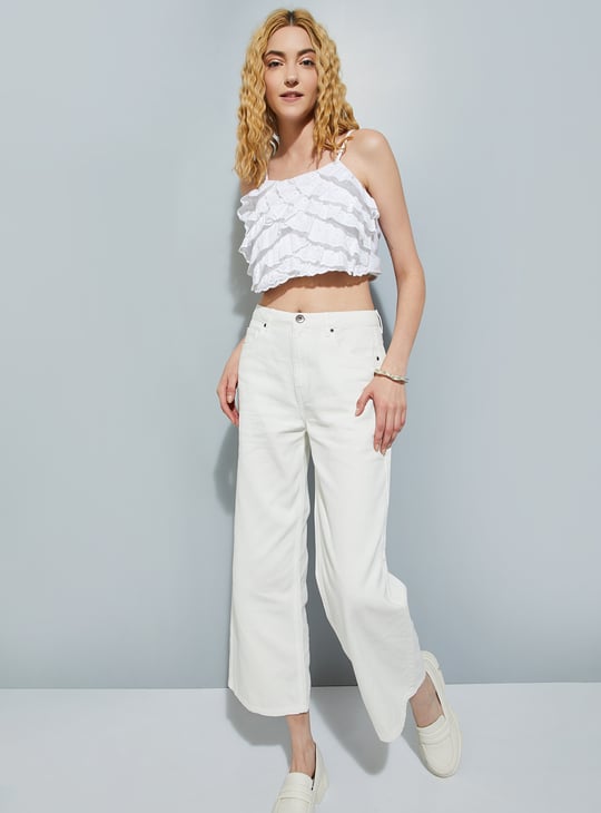 URB_N Women Schiffli Ruffled Crop Top