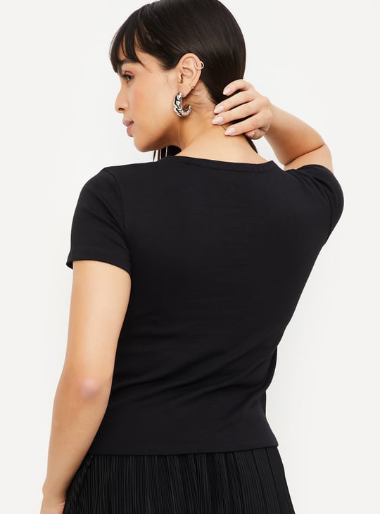 Women Solid Notch Neck Top