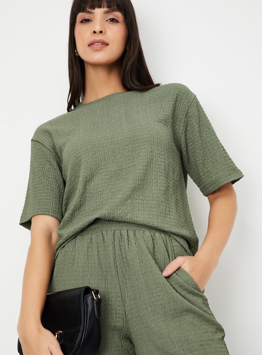 Women Textured Regular Fit T-shirt