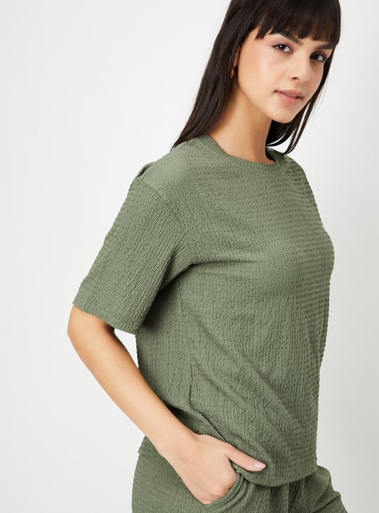 Women Textured Regular Fit T-shirt