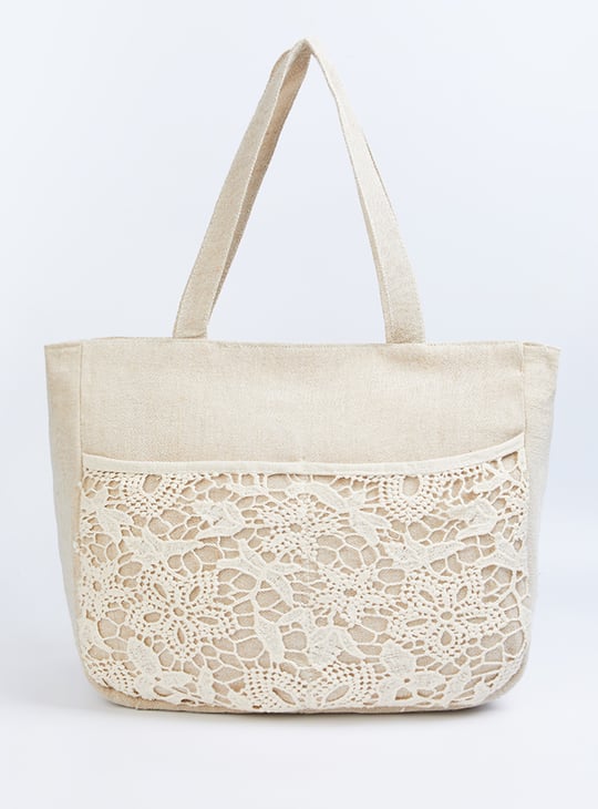 Women Lace Panel Tote Bag