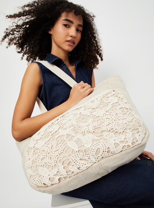 Women Lace Panel Tote Bag