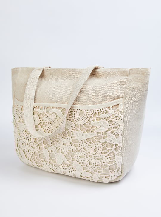 Women Lace Panel Tote Bag