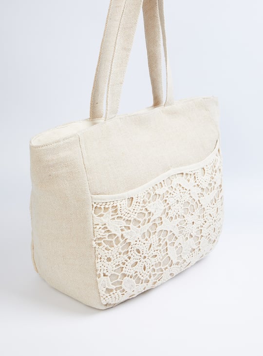 Women Lace Panel Tote Bag
