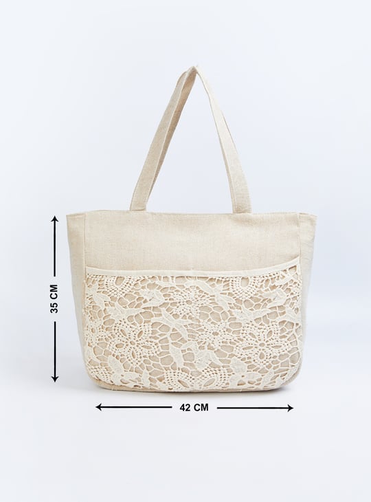 Women Lace Panel Tote Bag