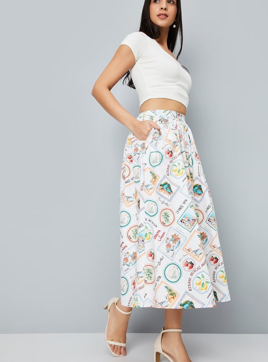 Women Printed A-Line Midi Skirt