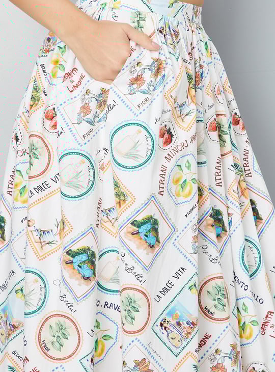 Women Printed A-Line Midi Skirt