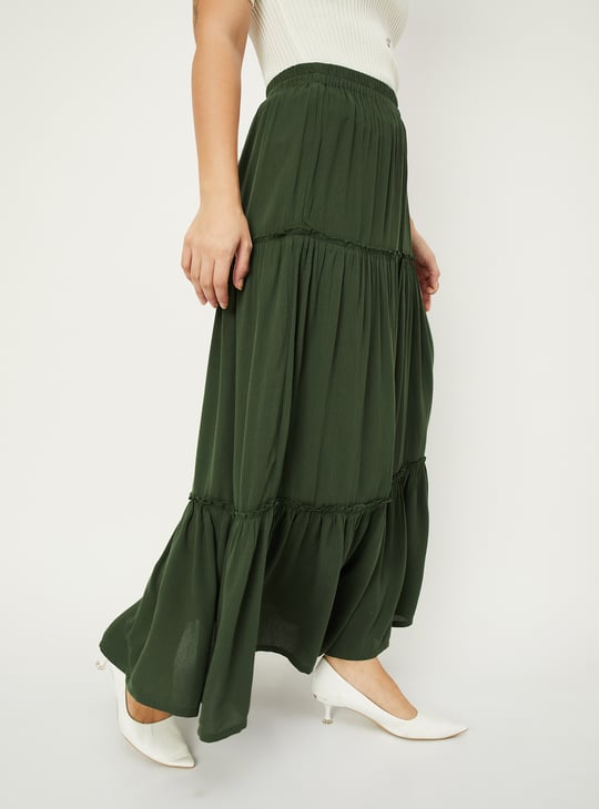 Women Textured Tiered Long Skirt