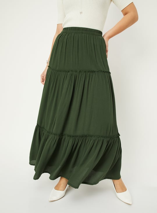 Women Textured Tiered Long Skirt