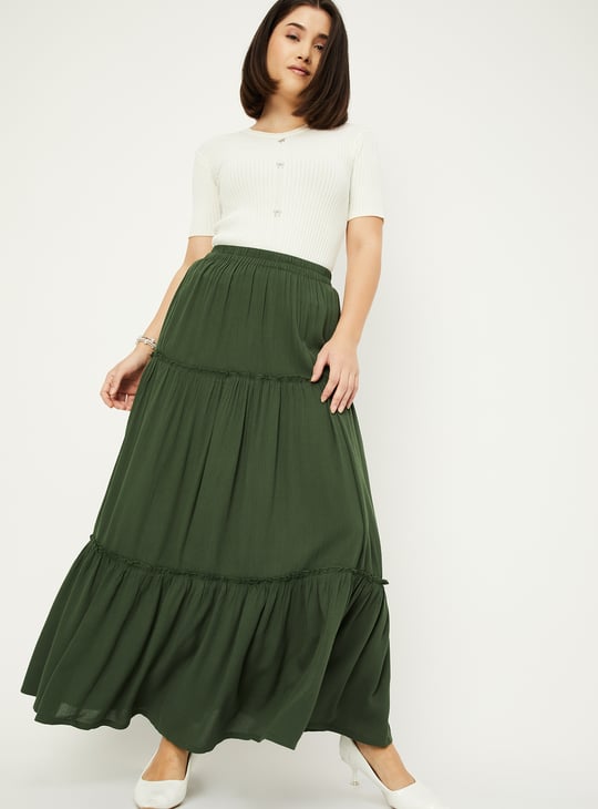 Women Textured Tiered Long Skirt