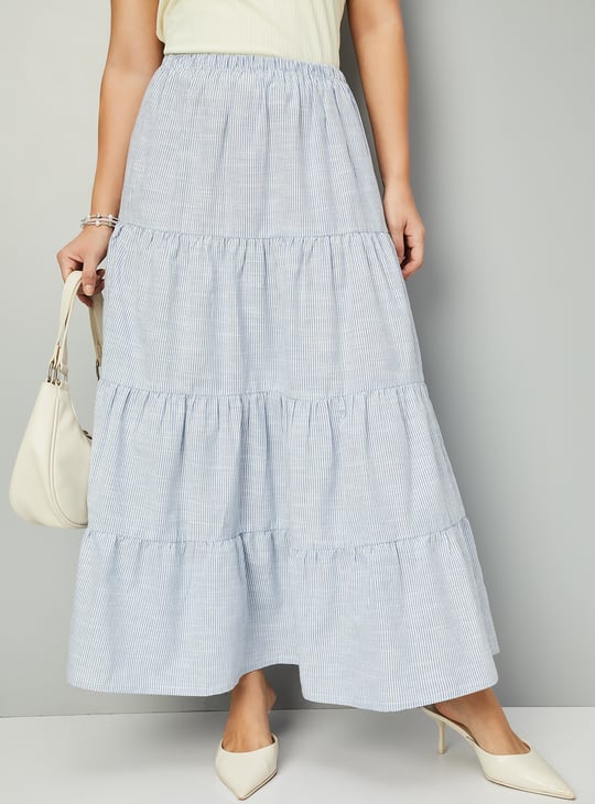 Women Striped Tiered Skirt