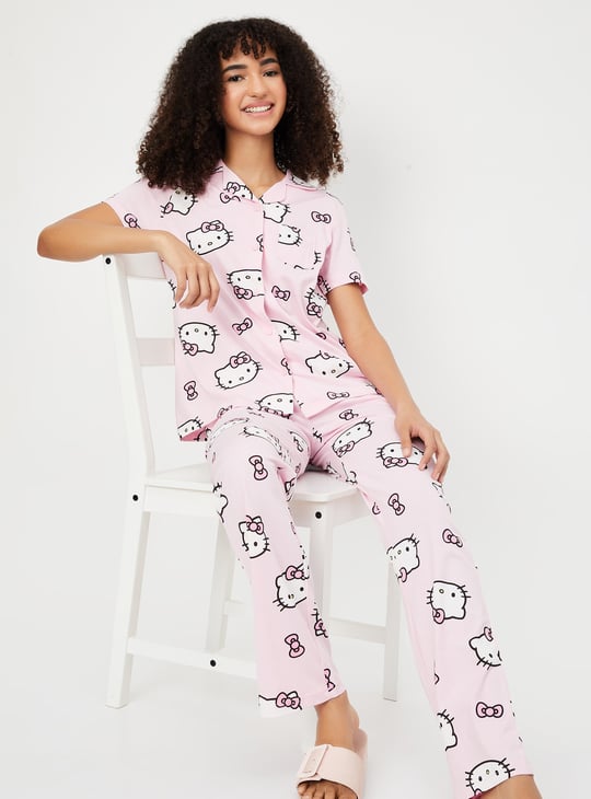 Women Hello Kitty Print PJ Set