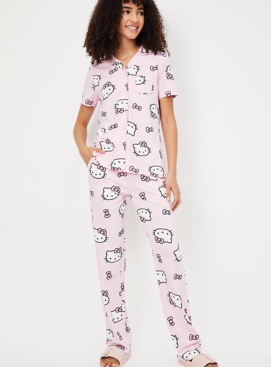 Women Hello Kitty Print PJ Set