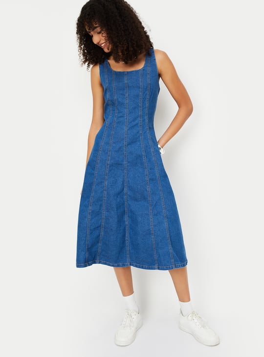 Women Panelled Midi Denim Dress