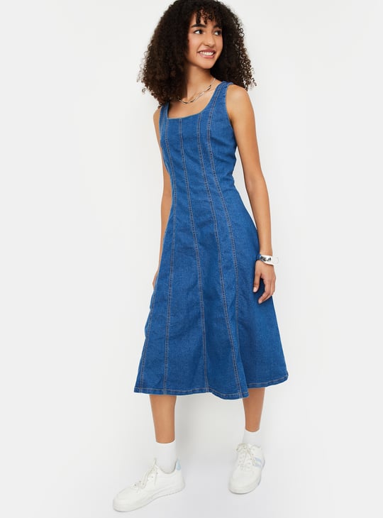 Women Panelled Midi Denim Dress