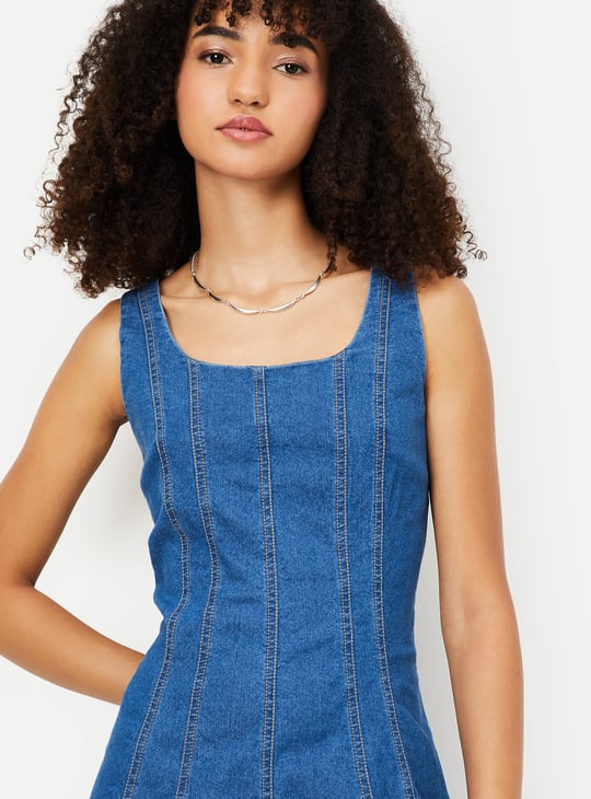 Women Panelled Midi Denim Dress